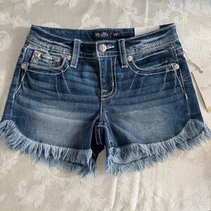 MISS ME Starry Americana Wing Denim w/ Frayed Raw Hem Shorts Size 27 NWT